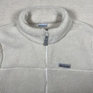 Columbia Fleece Jacket Womens 1X Ivory Sherpa Full Zip‎ Pockets Cozy Winter Soft